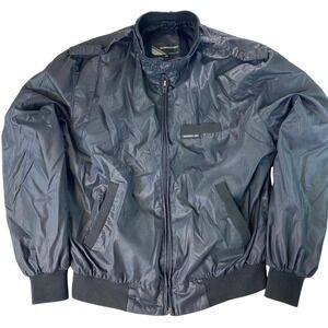 Members Only Iconic Racer Bomber Jacket Men 40 Medium Black Chin Strap Epaulette